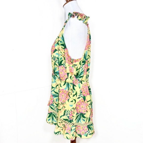 SOLD-Farm Rio Tropical Floral Ruffled Embroidered Peplum Yellow Pink Sleeveless - Picture 8 of 14